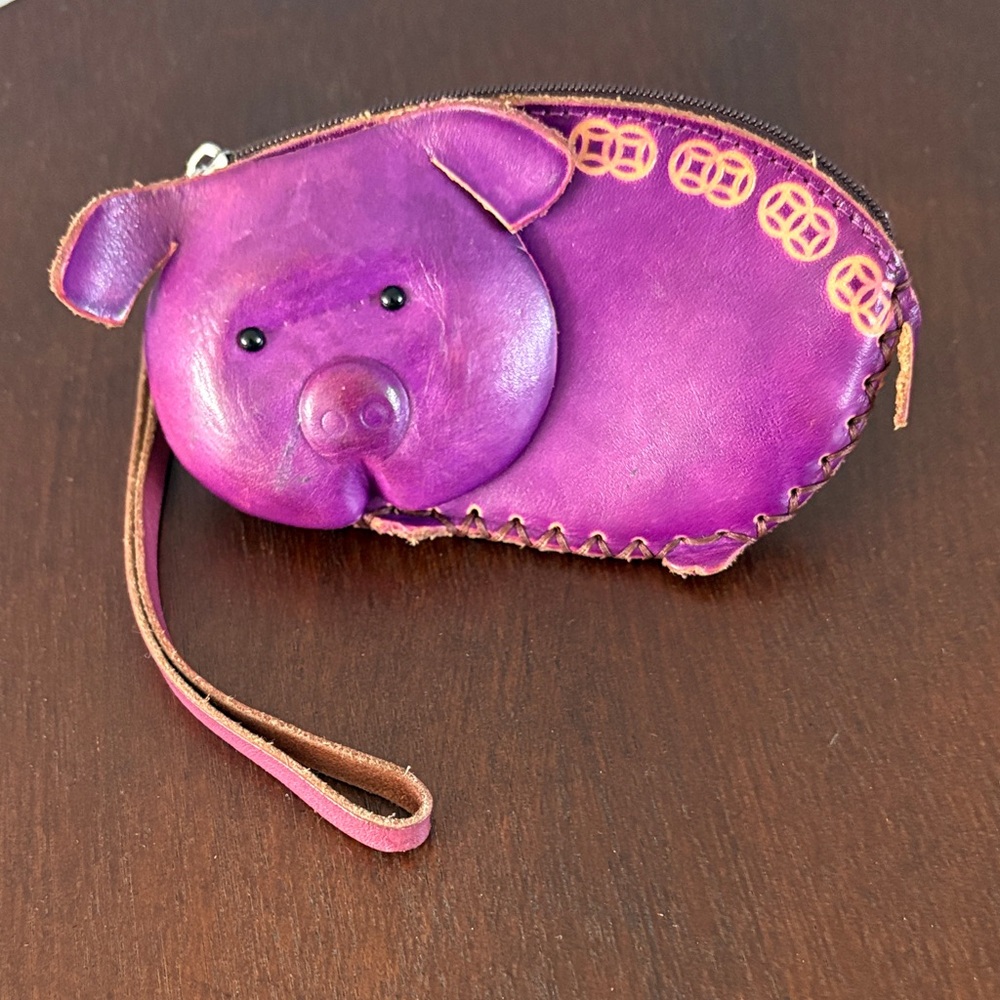 Purple Leather Pig Change Purse